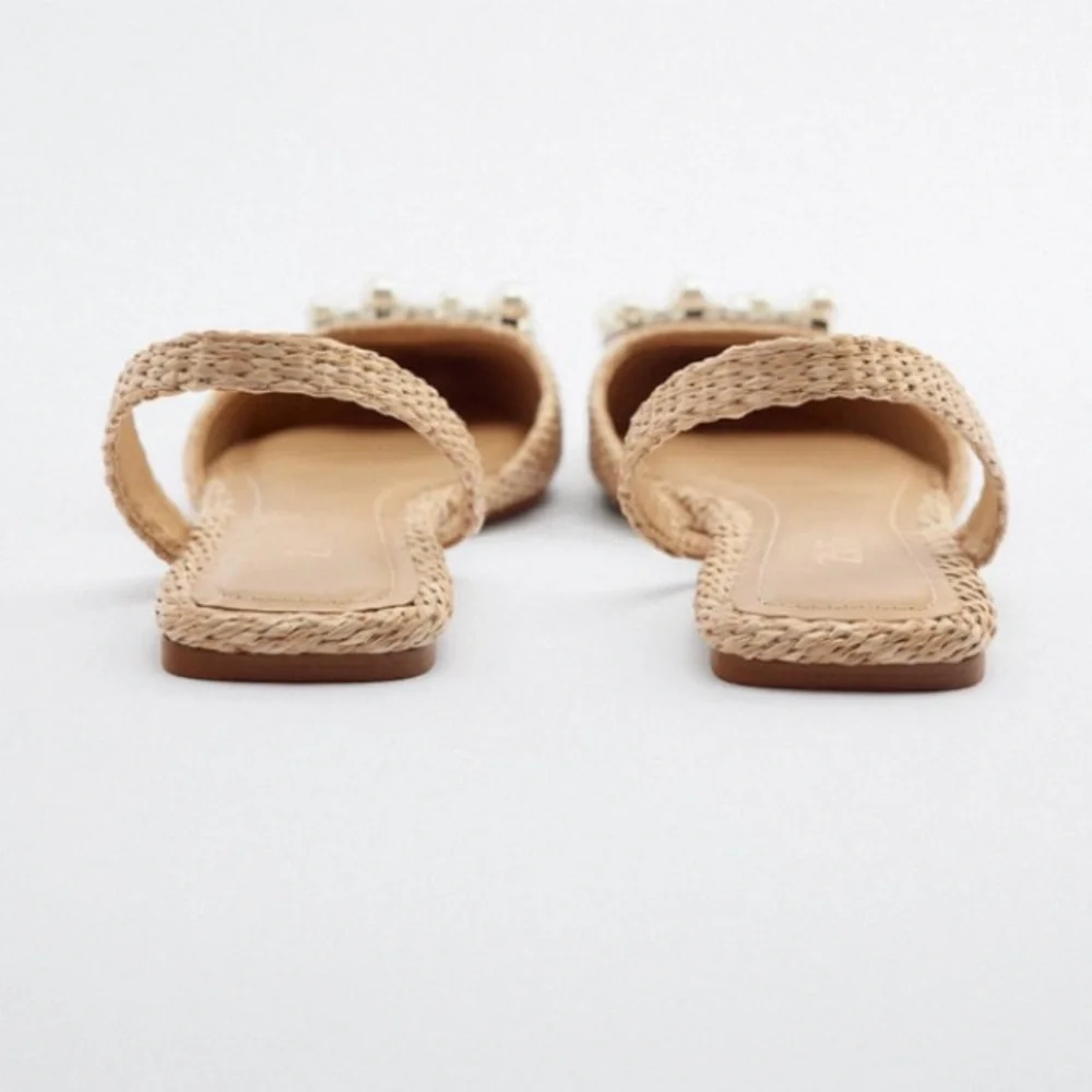 Zara pearl embellished flat slingbacks NWT - Picture 2 of 9